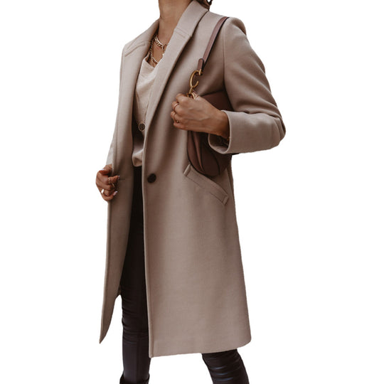 Damen Eleganter Wollmantel mit schmaler Silhouette und tiefen Taschen EB