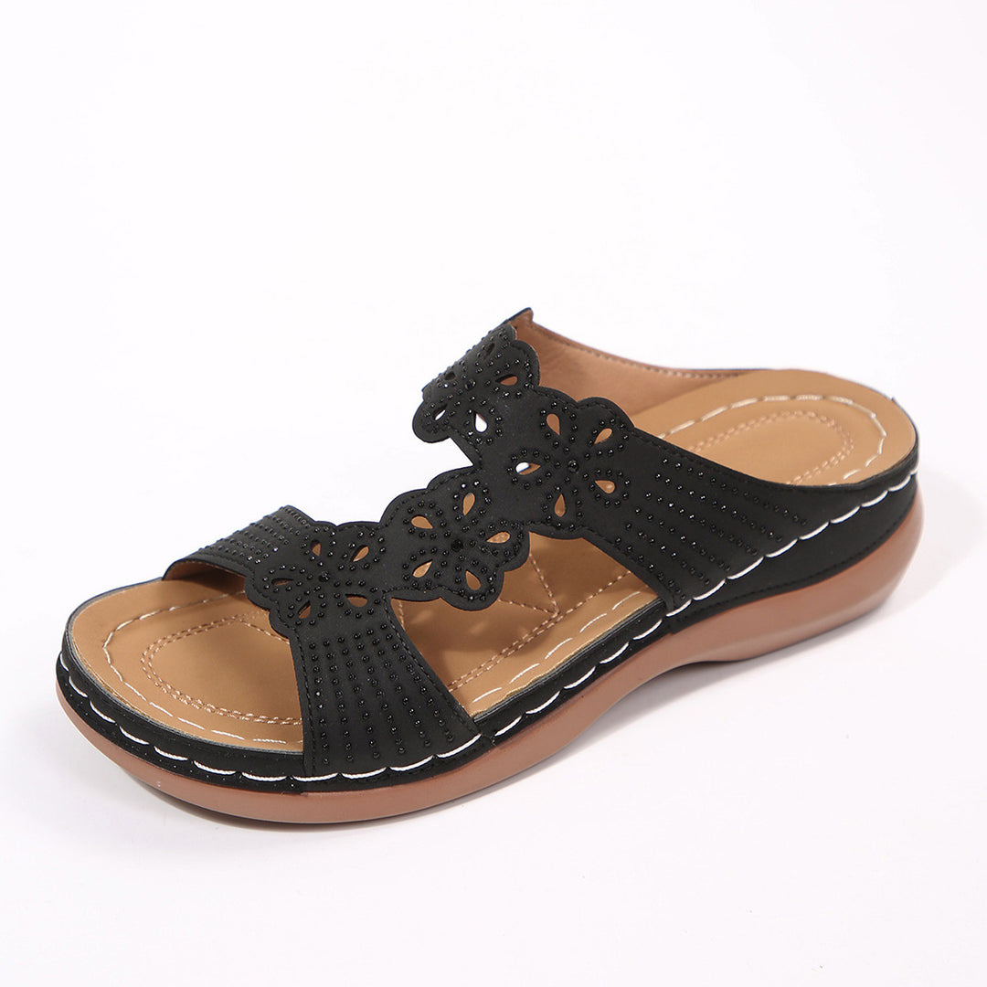 Damen Clogs mit floraler Perforation und gepolstertem Fußbett EB