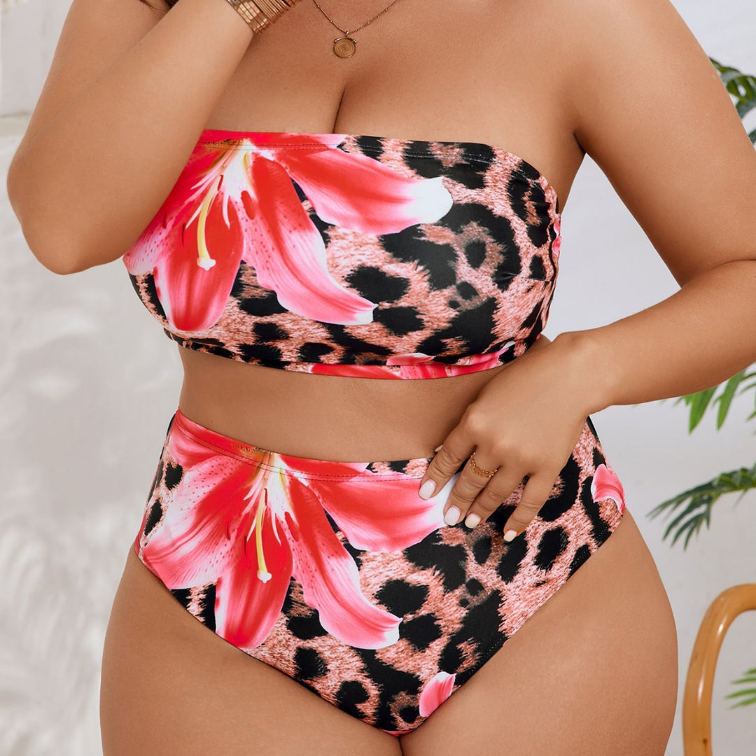 Damen Bandeau-Bikini mit floralem und tierischem Muster EB