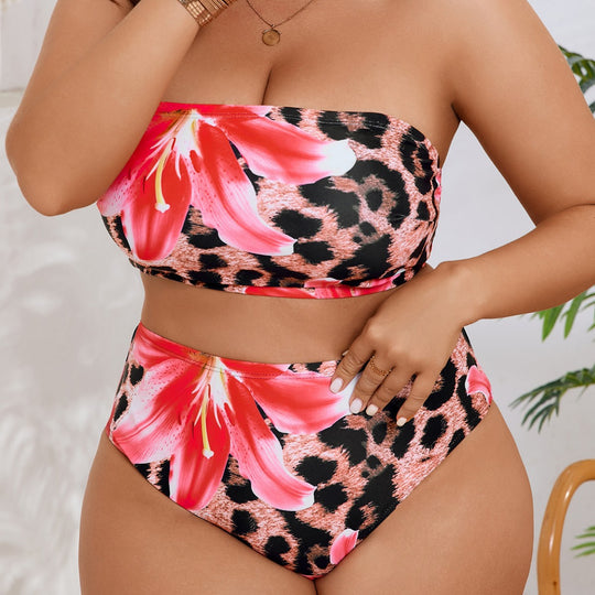 Damen Bandeau-Bikini mit floralem und tierischem Muster EB