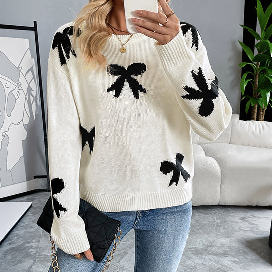 Damen Strickpullover mit Verspieltem Schleifenmuster EB