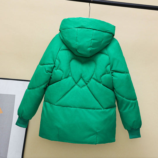 Damen gesteppte Winterjacke mit Kapuze und Herzdetails EB