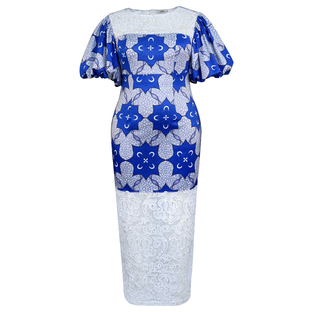 Damen Elegantes Midi-Langarmkleid mit floralem Muster und Puffärmeln EB