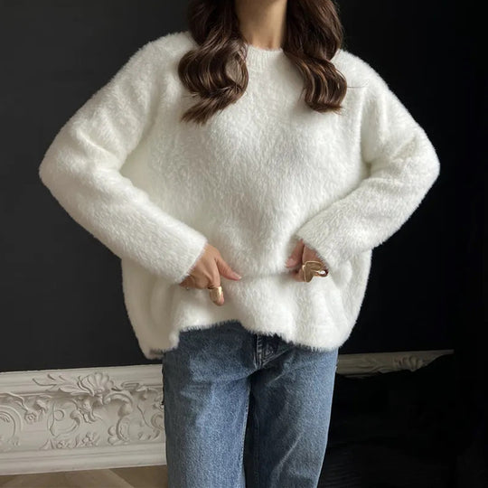 Damen Flauschiger Oversize-Pullover im Angora-Look mit kastiger Silhouette EB
