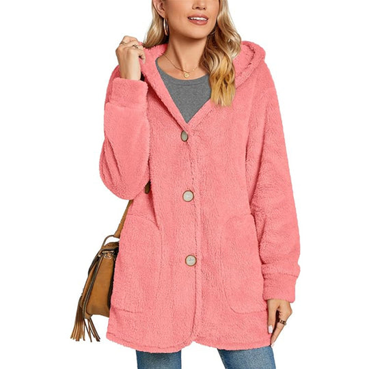Damen Kuschelige Fleecejacke mit Kapuze und Taschen EB