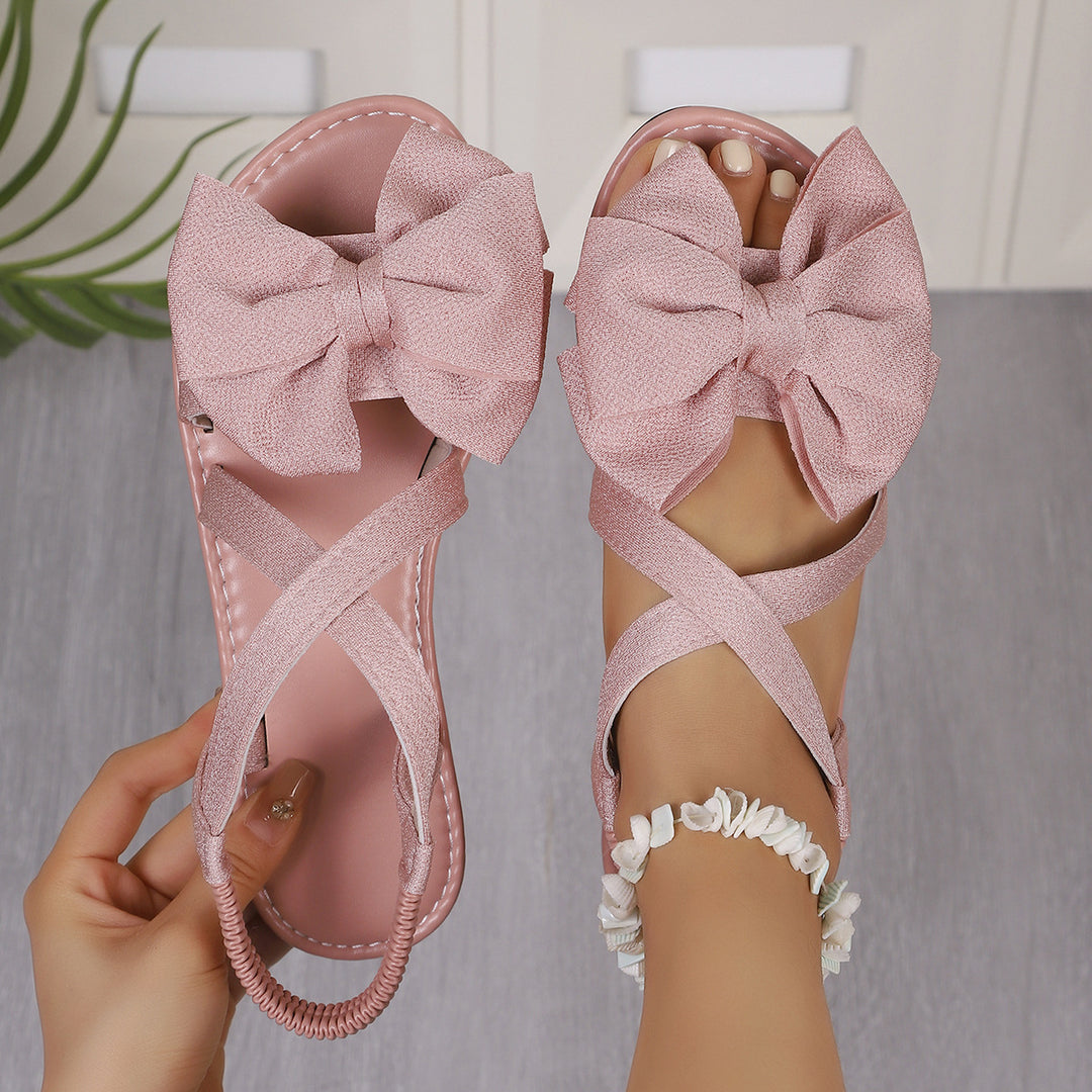 Damen Elegante Sandalen mit großem Schleifen-Detail und geflochtenem Riemendesign EB