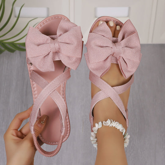 Damen Elegante Sandalen mit großem Schleifen-Detail und geflochtenem Riemendesign EB