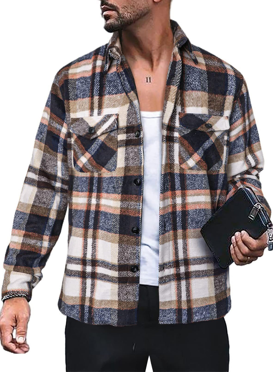 Herren Flanellhemd mit Karomuster und funktionalen Taschen EB