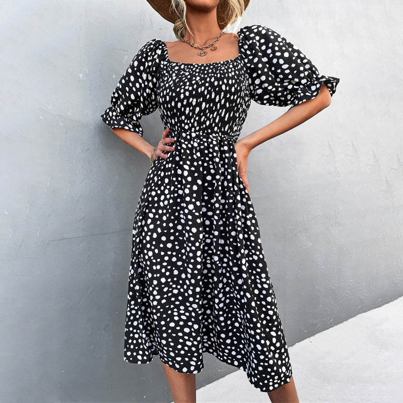Damen Midikleid mit Puffärmeln und figurbetontem Taillenschnitt EB