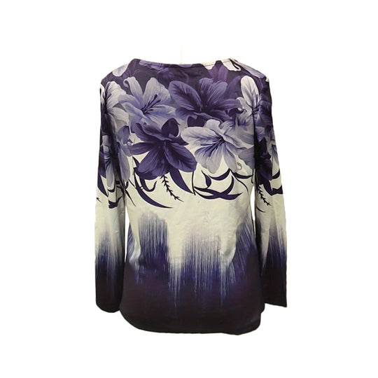 Damen Floral Druck Langarmtop mit Rundhalsausschnitt und seitlichem Schlitz EB