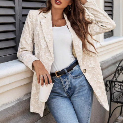 Damen Elegante Blazerjacke mit floralem Stickdesign EB