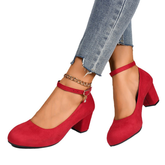 Damen Blockabsatz-Pumps mit verstellbarem Riemen und elegantem Stil EB