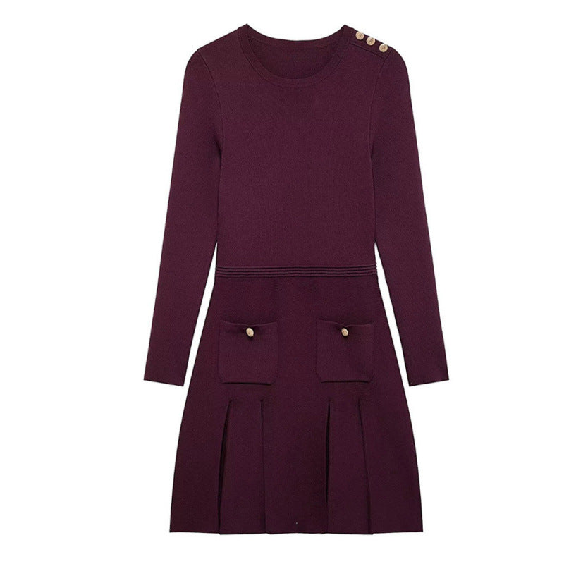 Damen Strickkleid mit Taschen und Knopfdetails EB