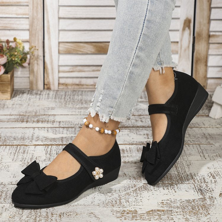 Damen Ballerinas mit dekorativer Schleifenapplikation und komfortablem Wedge-Absatz EB