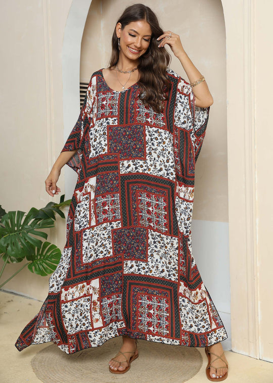 Damen lässiges Maxikleid im Patchwork-Design EB