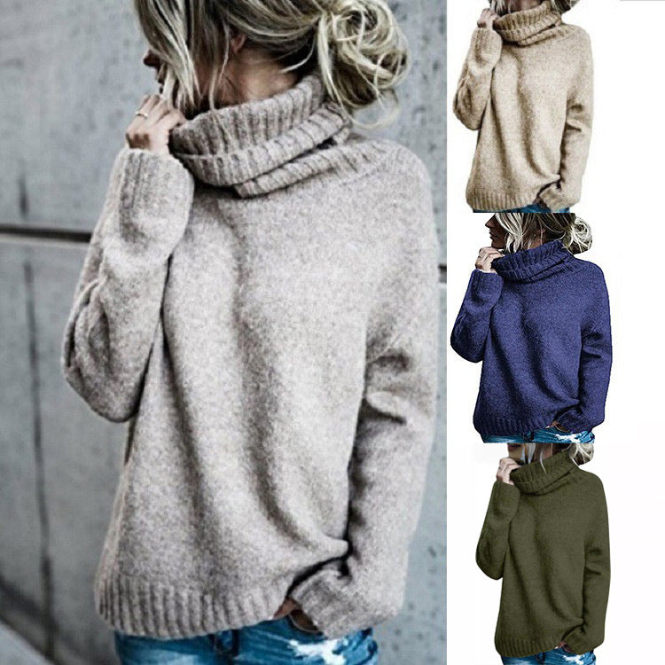 Damen Grobstrickpullover mit hohem Kragen und lässigem Schnitt EB