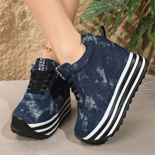 Damen Wedge-Sneaker im Denim-Look mit komfortablem Plateau EB