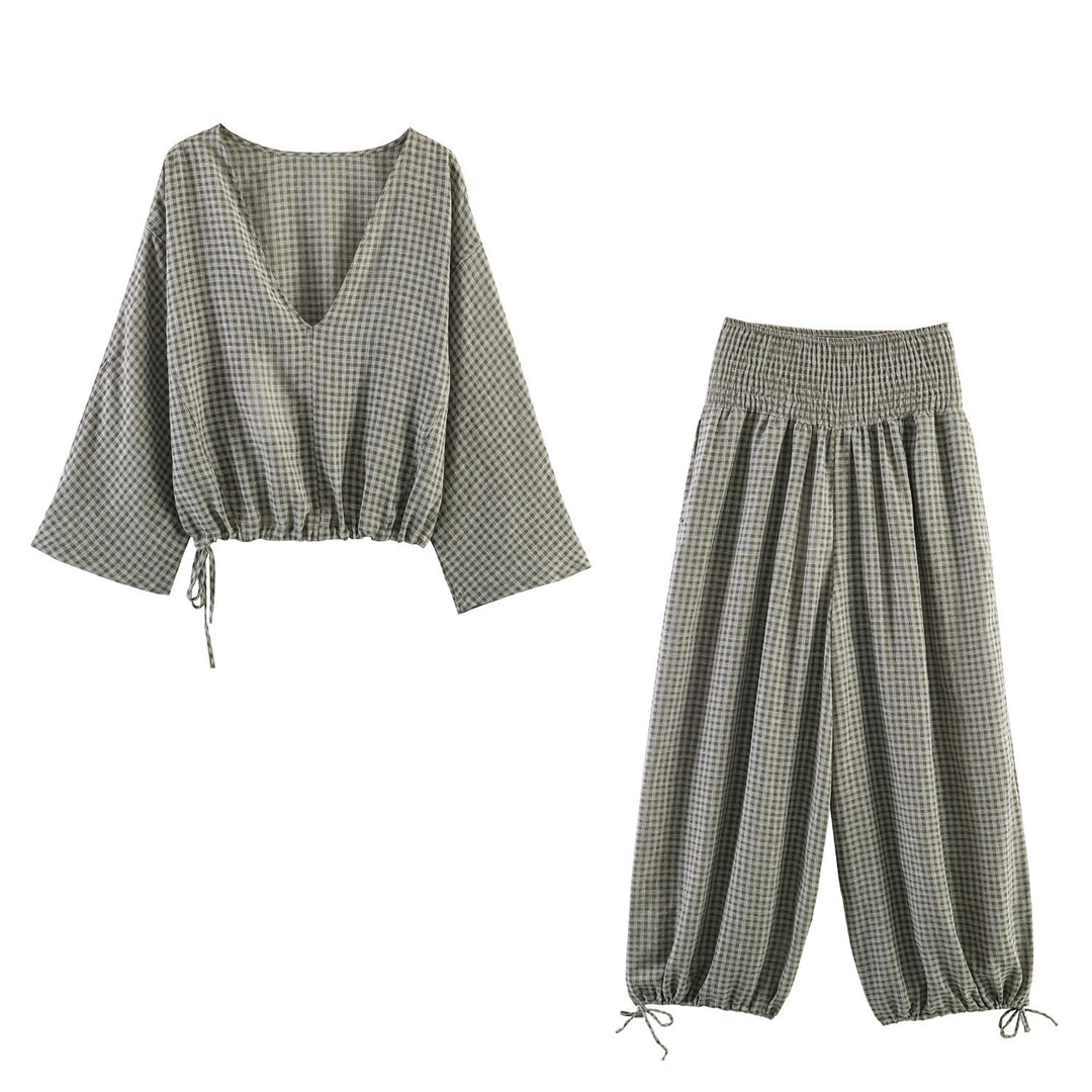 Damen lässige Bluse mit weitem V-Ausschnitt und elastischem Saum EB