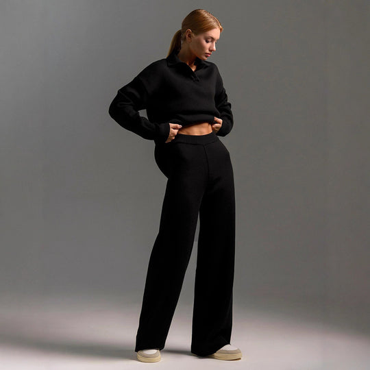 Damen Lässiges Poloshirt undweite Leggings Set EB