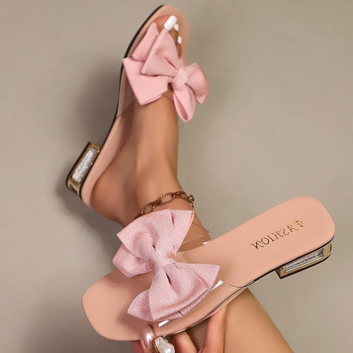 Damen elegante Slides mit zierlicher Schleifen-Applikation EB