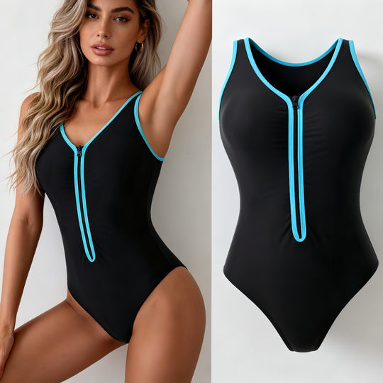 Damen Sportlicher Badeanzug mit Reißverschluss EB
