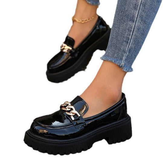 Damen Chunky Loafers mit goldener Kettenverzierung und rutschfester Sohle EB