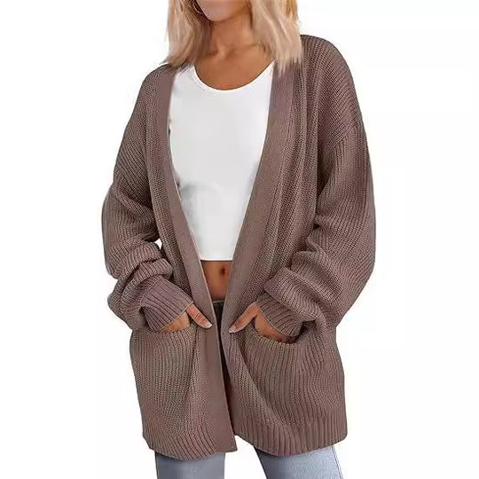 Damen Grobstrick Cardigan mit offenem Schnitt und praktischen Taschen EB