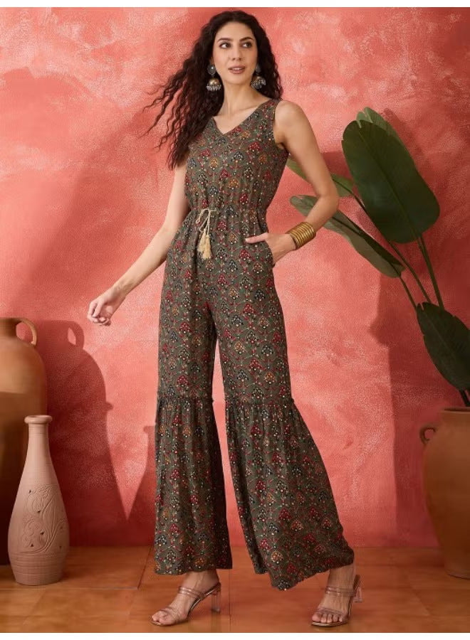 Damen Vintage-inspirierter Jumpsuit mit weitem Bein und Taillierung EB