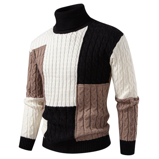 Herren nan strukturierter Rollkragenpullover mit Farbblock-Zopfstrick EB
