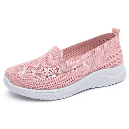 Damen Slip-On Freizeitschuhe mit luftdurchlässiger Oberflächenstruktur und floralem Dekor EB