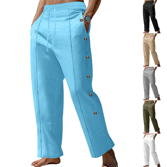 Herren nan maritime Relaxhose mit weitem Bein, elastischem Kordelzugbund und seitlicher Knopfleiste EB