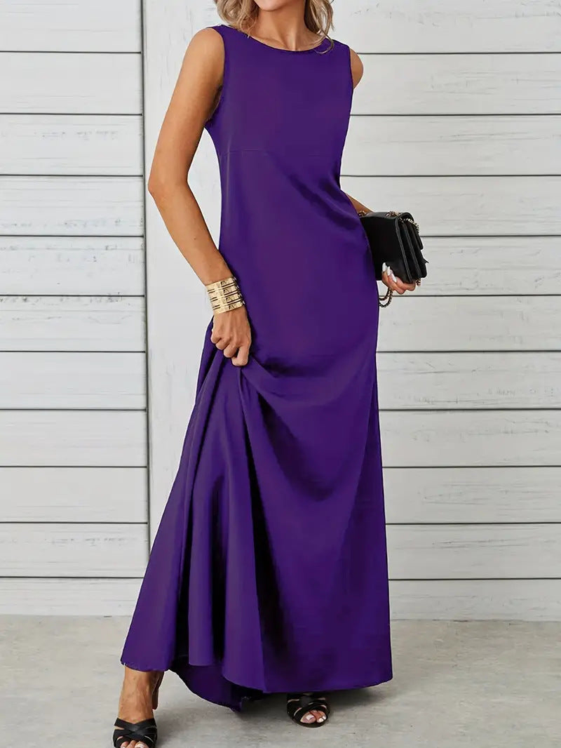 Damen elegantes Maxikleid mit schwingendem Saum und klassischem Schnitt EB