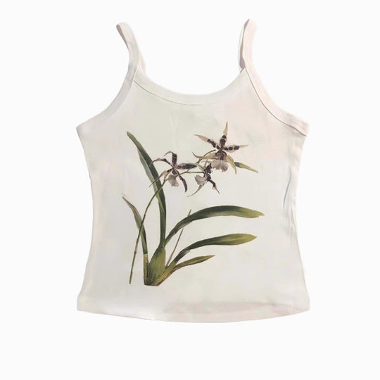 Damen Crop-Top mit floralem Design und schmalen Trägern EB