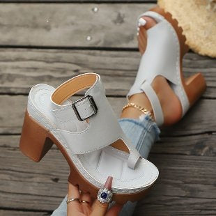 Damen Elegante Zehentrenner-Sandaletten mit modischem Korkabsatz EB