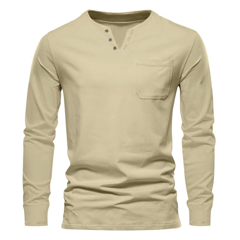 Herren Langarm-Henley-Shirt mit praktischer Brusttasche und modischem Knopfdesign EB