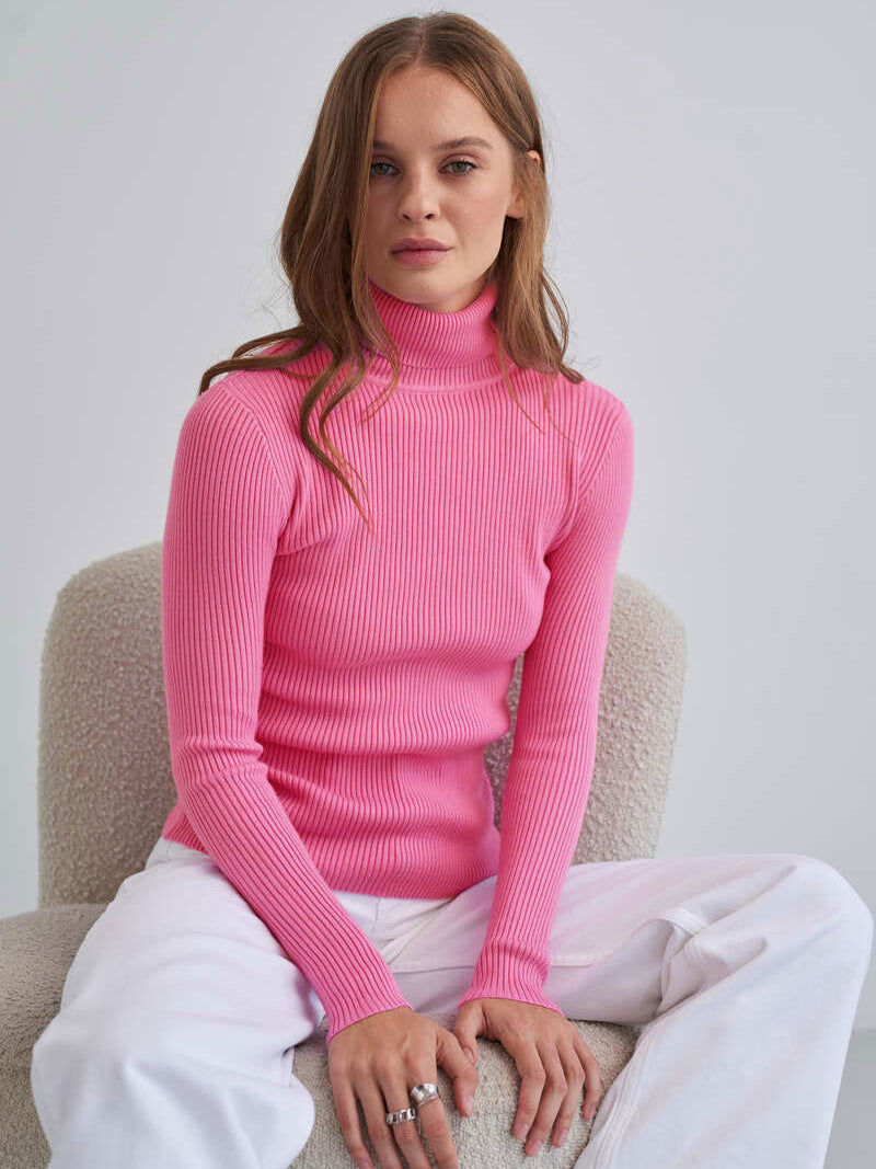 Damen Rollkragenpullover mit geripptem Design und lässigem Schnitt EB