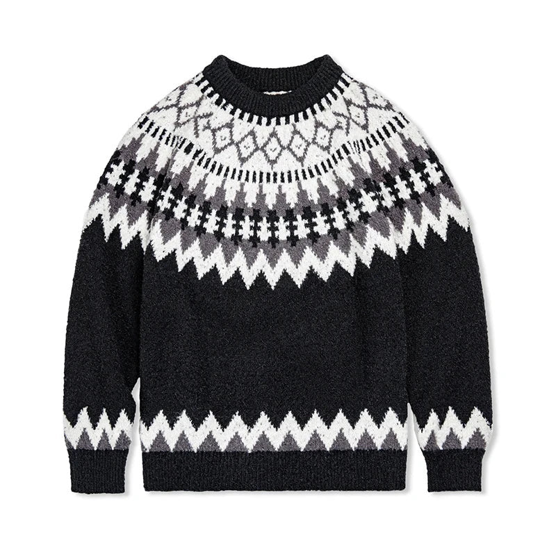 Damen nan Norwegerpullover aus Wollmix mit Rundhalsausschnitt und traditionellem Fair-Isle-Yoke EB