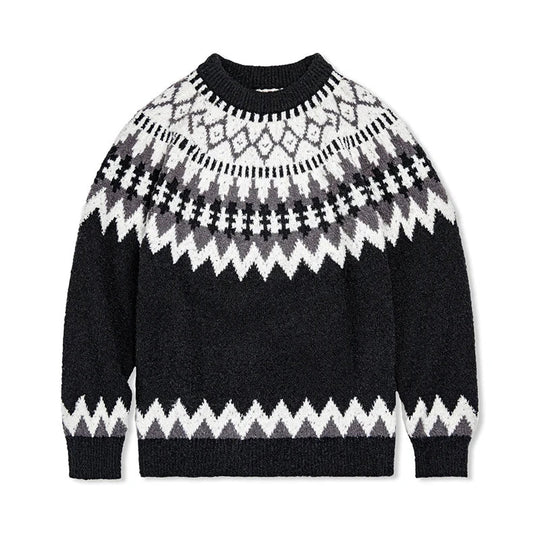 Damen nan Norwegerpullover aus Wollmix mit Rundhalsausschnitt und traditionellem Fair-Isle-Yoke EB