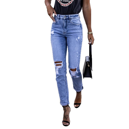 Damen Ripped High-Waist Jeans im modernen Schnitt EB