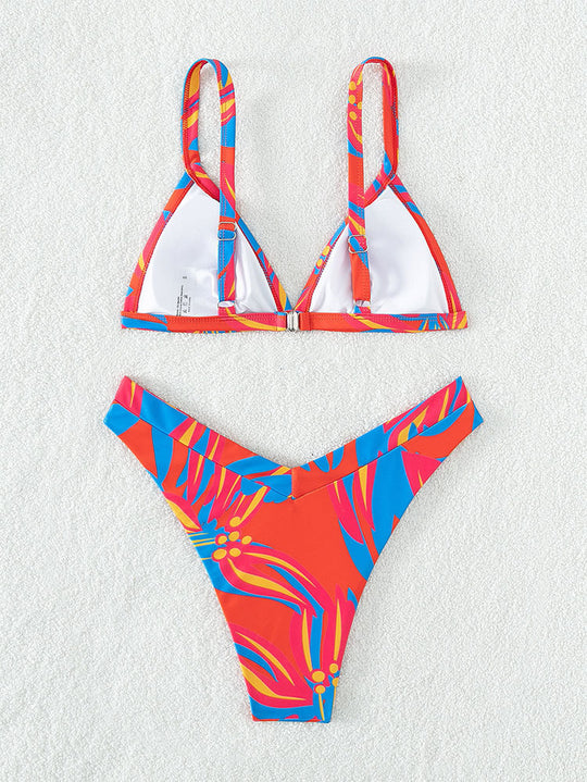 Damen Triangel-Bikini mit floralem Muster und hochgeschnittenen Höschen EB