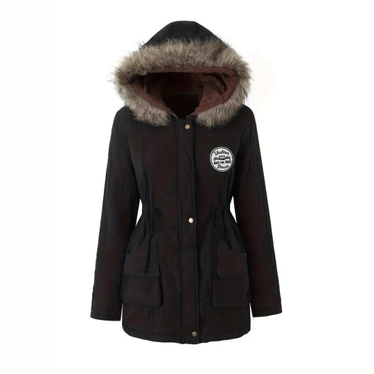 Damen taillierter Parka mit Teddyfutter, Kunstfellkapuze und Multifunktions-Taschen EB