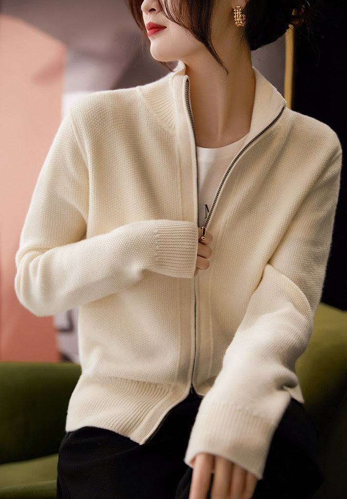 Damen Strickjacke mit hohem Kragen und durchgehendem Reißverschluss EB