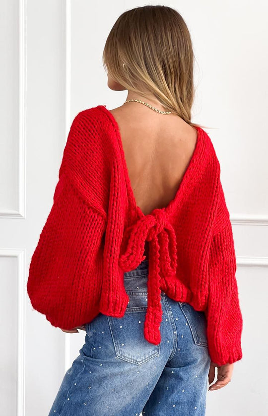 Damen lässige Strickjacke mit Bindeverschluss und weiten Ärmeln EB