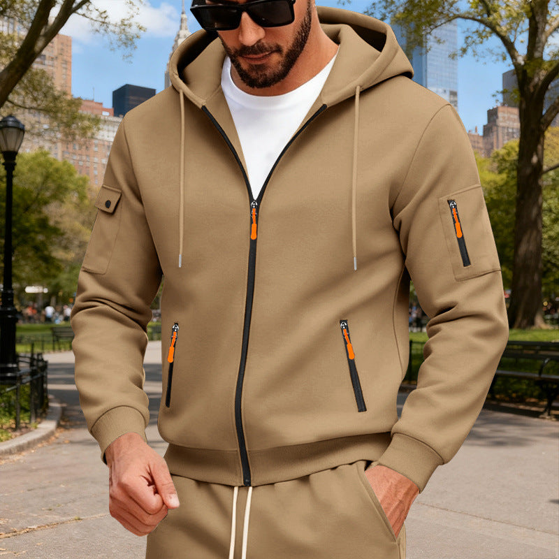 Herren nan Kapuzenjacke mit wasserabweisenden Reißverschlüssen und multifunktionalen Taschen EB