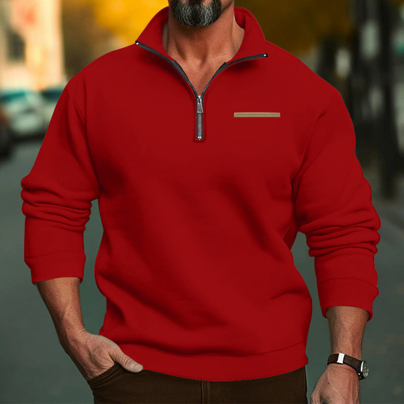 Herren nan hochwertiger Sweatpullover mit Metall-Halbzip, verstärktem Stehkragen und dezenter Brustpaspel EB
