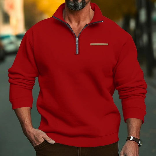 Herren nan hochwertiger Sweatpullover mit Metall-Halbzip, verstärktem Stehkragen und dezenter Brustpaspel EB