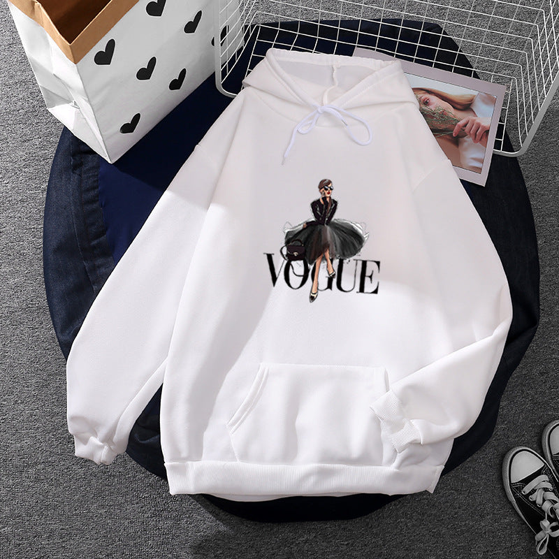 Damen nan modischer Kapuzenpullover mit Fashion-Illustration, geräumiger Eingrifftasche und kuscheligem Fleece EB