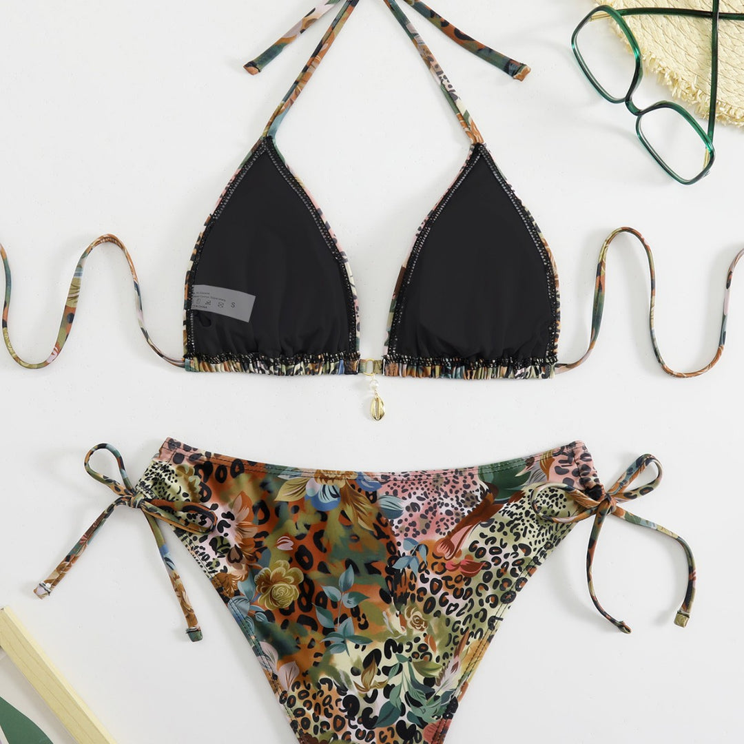 Damen Triangel-Bikini mit floralem und animalischem Design EB