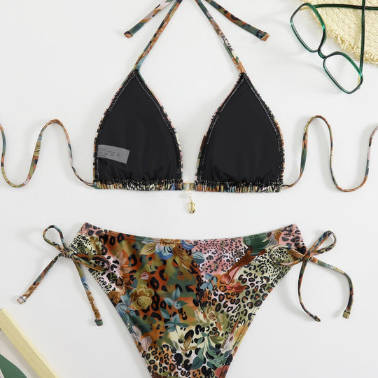 Damen Triangel-Bikini mit floralem und animalischem Design EB