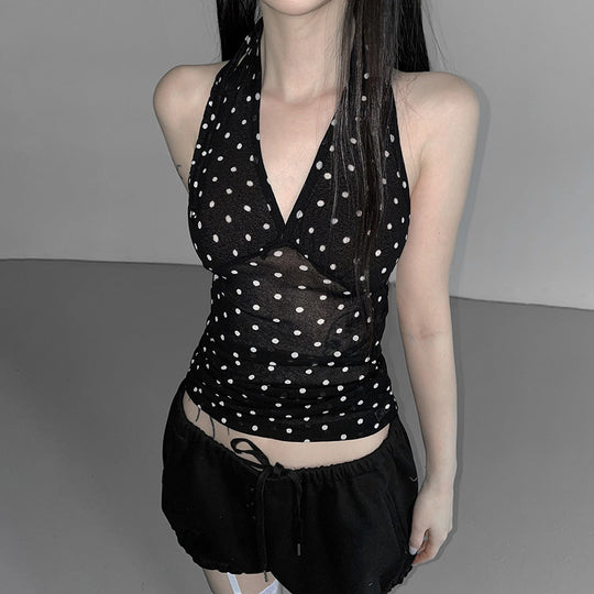 Damen Halterneck Top mit Polka Dots EB